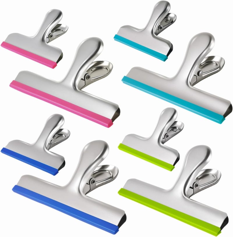 HOUSE AGAIN 8 Pack Stainless Steel Chip Bag Clips Covered with Silicone - NO More Sharp Edges - Color Coded for Upgrade Wide Open Food Bags, Heavy Duty for Kitchen and Office, (4 x L, 4 x S) - Image 1